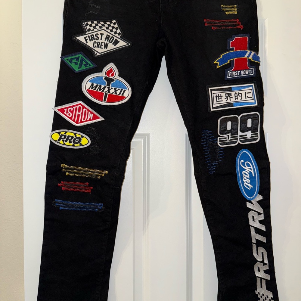 Trendy Black Jeans with Colorful Patches